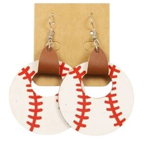 Baseball Stitch Earrings with Brown Accent